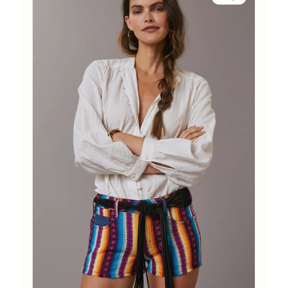 Anthropologie‎ Pilcro Surf Shorts Multi Color Woven Serape Stripe Size 25 Boho